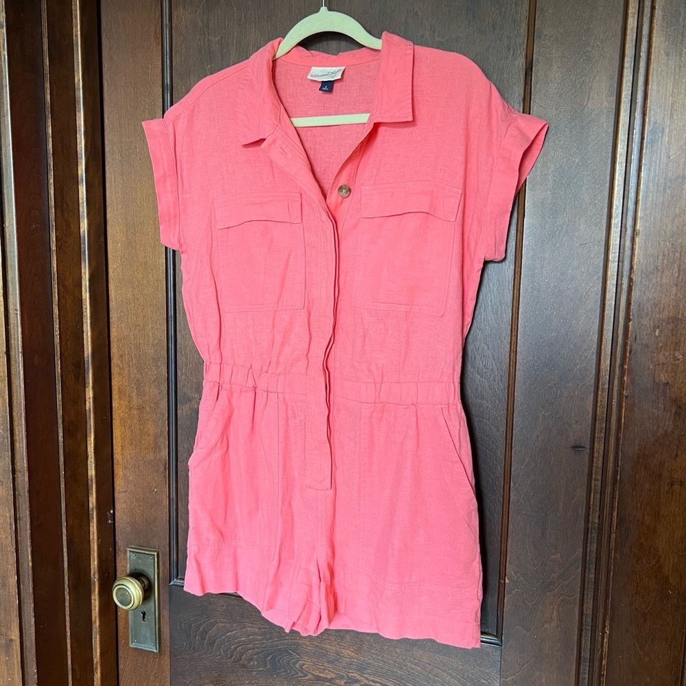 Coral Button-Up Romper